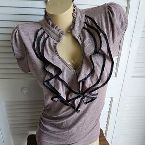 Mauve/Pink and Black Ruffle Blouse NWT Large